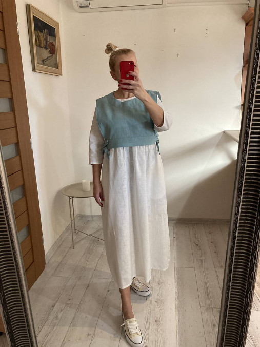 Vesty - Ľanová vesta- Tm. Mäta - 18209144_