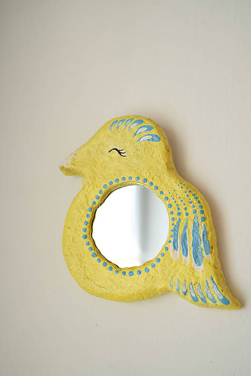 Zavesne zrkadlo na detsku izbu v tvare vtáka (Žltá)