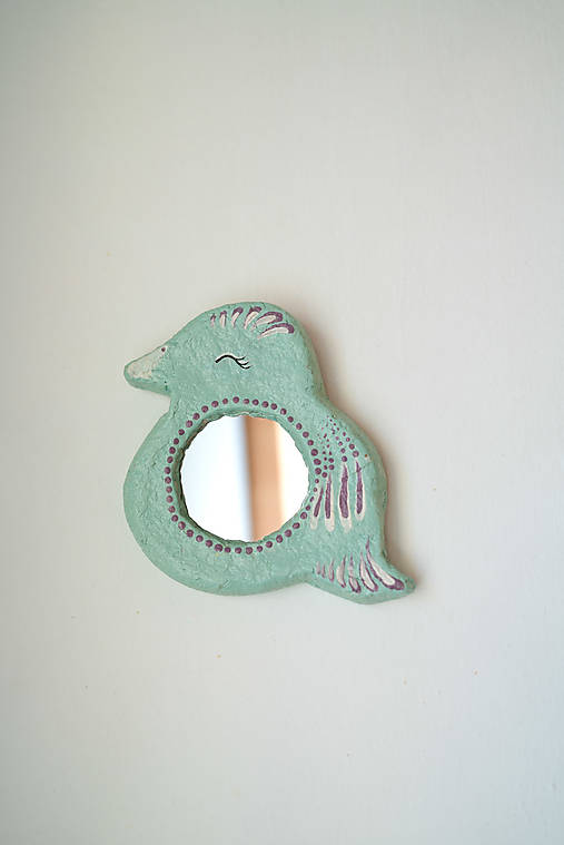 Zavesne zrkadlo na detsku izbu v tvare vtáka (Tyrkysová)