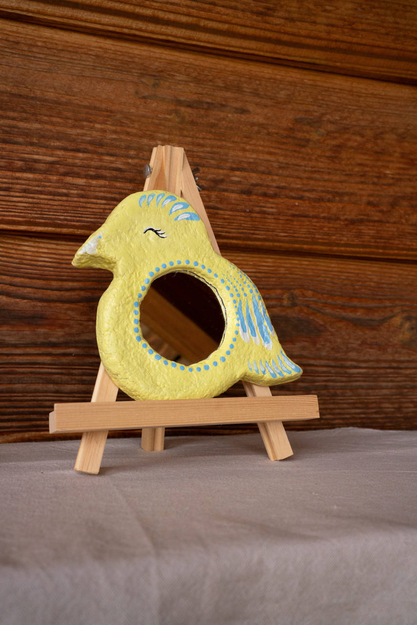 Zavesne zrkadlo na detsku izbu v tvare vtáka (Žltá)