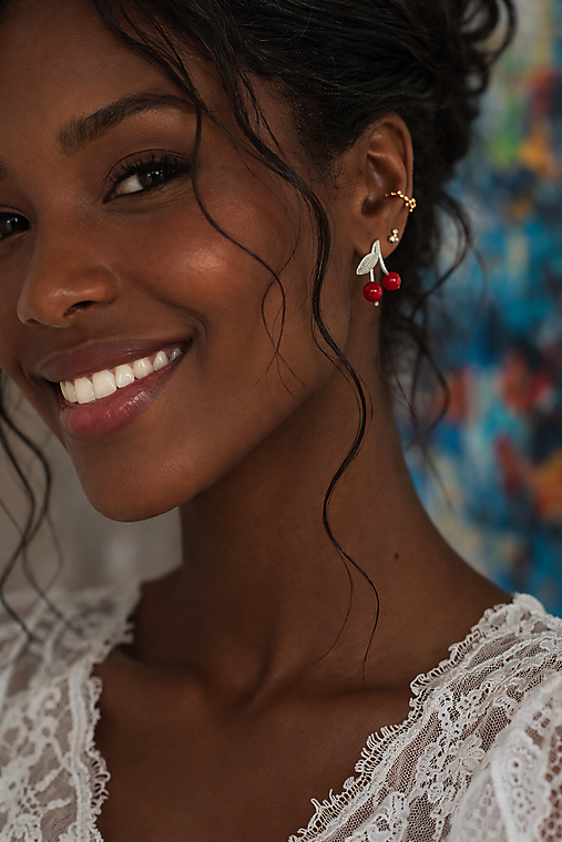 Strieborné náušnice - Cherry Kiss