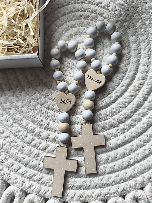 Detské doplnky - Ruženec drevený, desiatok, k prvému svätému prijímaniu s menom a dátumom - 18210832_