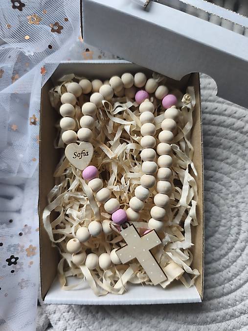 Detské doplnky - Ruženec drevený, veľký, k prvému svätému prijímaniu s menom a dátumom - 18210900_