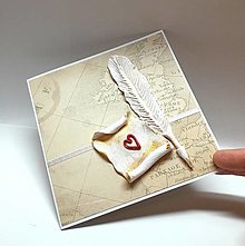 Papiernictvo - Pohľadnica / blahoželanie ... mapa, brko a ♥ - 18213713_