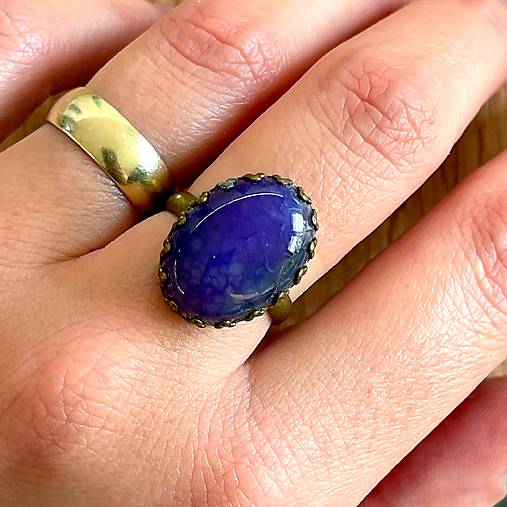 ZĽAVA 50% Purple Agate Bronze Ring / Prsteň s fialovým achátom E071