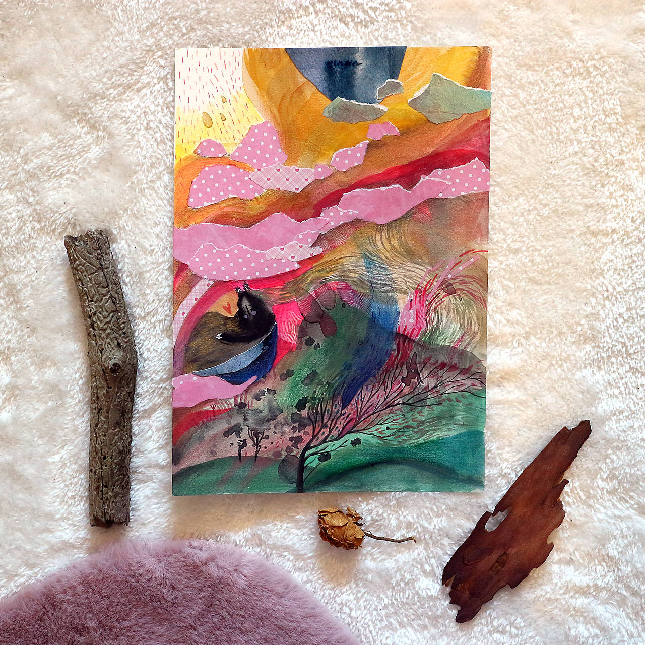 Moje ružové obláčiky/ Originál obrázok/ koláž