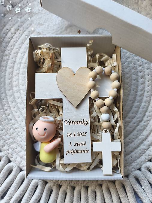 Dekorácie - Set krížik a ruženec a anjelik - 18213241_