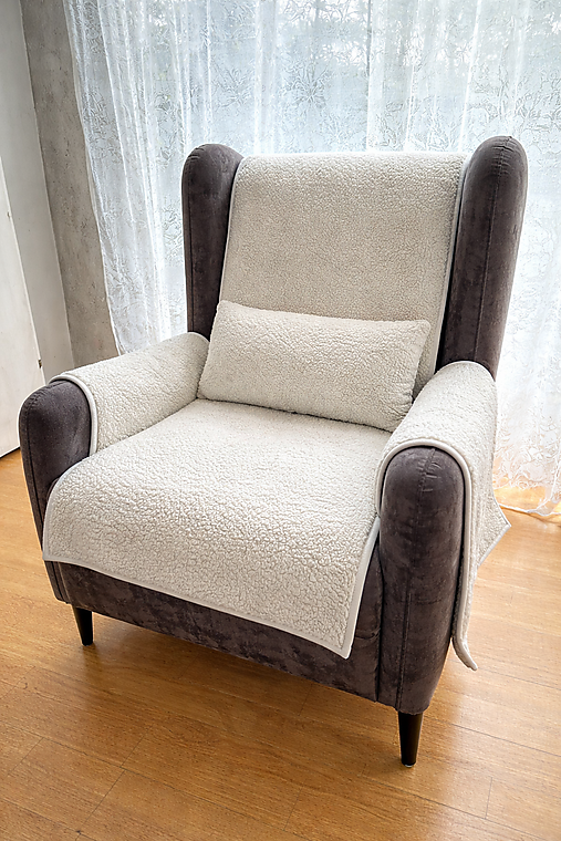 Úžitkový textil - Poťah na kreslo s područkami Vlnienka Buclé  béžové na mieru - 18212273_