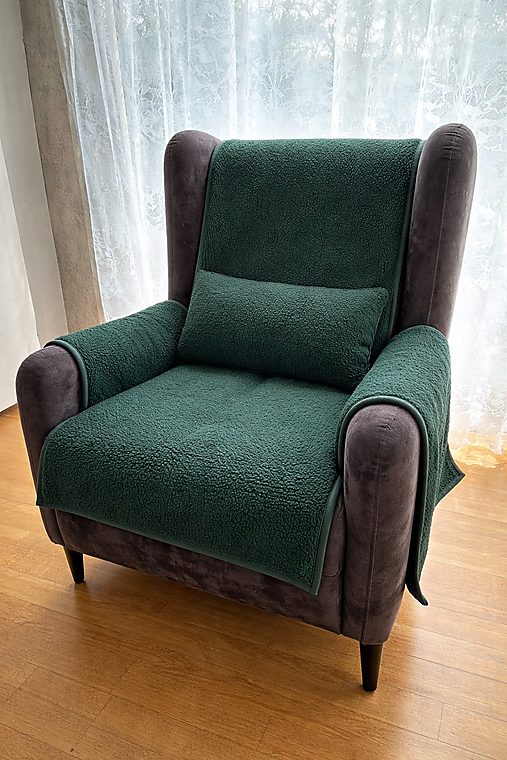 Úžitkový textil - Poťah na kreslo s područkami Vlnienka Buclé  Forest zelené ihličie na mieru - 18212278_