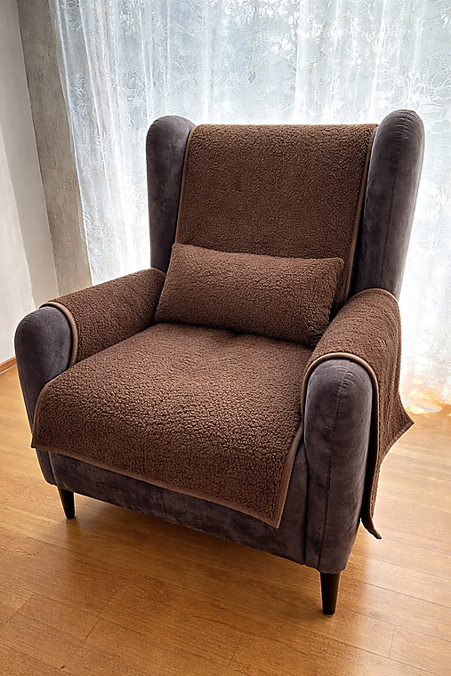 Úžitkový textil - Poťah na kreslo s područkami Vlnienka Buclé  Brownie hnedá na mieru - 18212279_