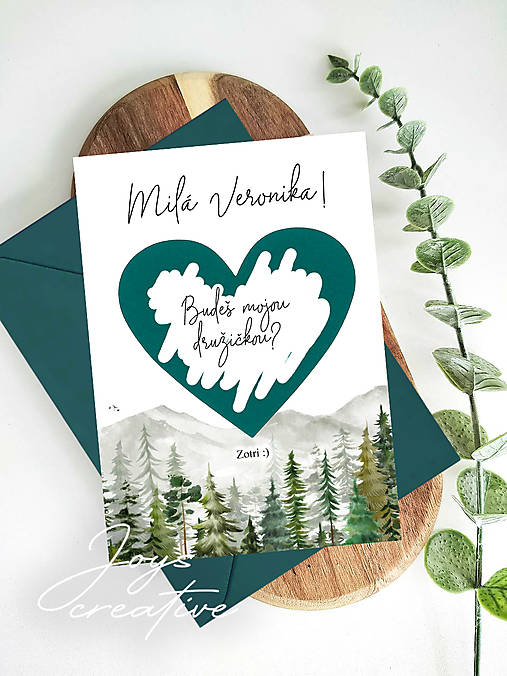 Stieracia kartička pre družičku, svedka, budeš mojou družičkou?  (smaragdové stieracie srdiečko)