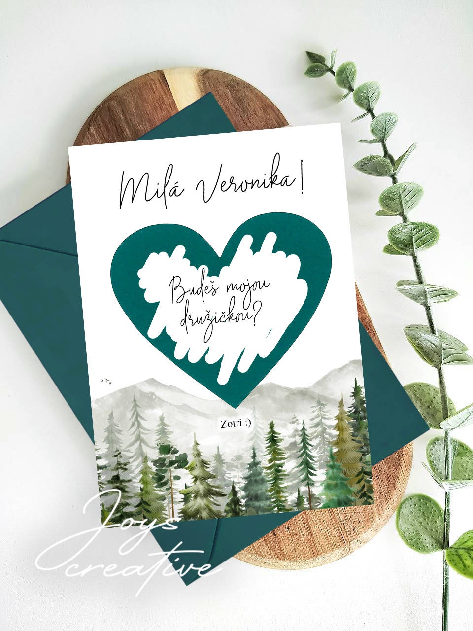 Stieracia kartička pre družičku, svedka, budeš mojou družičkou?  (smaragdové stieracie srdiečko)