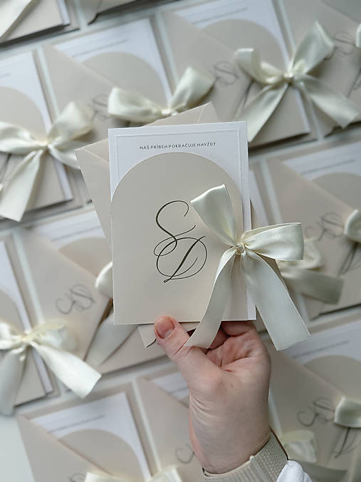 Papiernictvo - Svadobné oznámenie 311 béžová mašľa - 18214745_