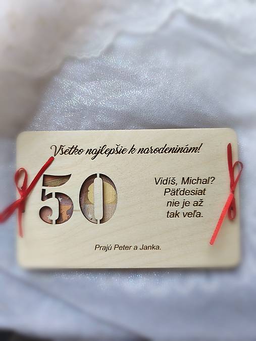 Tabuľky - Drevená obálka na peniaze na narodeniny 50 - 18214809_