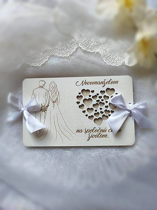 Tabuľky - Drevená obálka na peniaze na svadbu - biela - 18214821_
