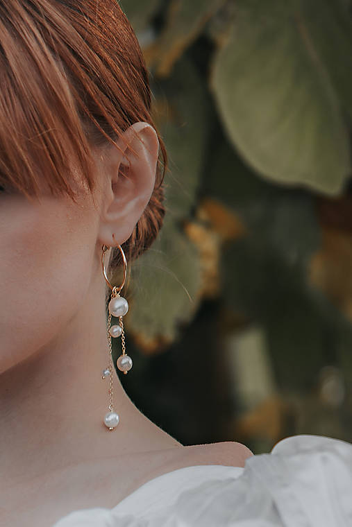 Kruhové náušnice s perlami (odnímateľné prívesky) (Zlaté)