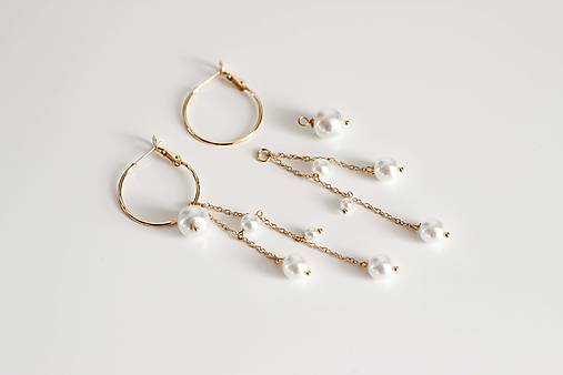 Kruhové náušnice s perlami (odnímateľné prívesky) (Zlaté)