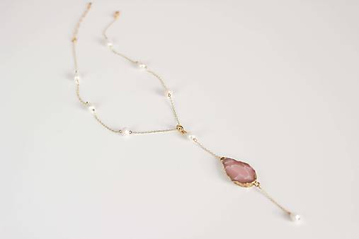 Náhrdelník s riečnymi perlami a odnímateľným príveskom (ružový) (Ružový prívesok)