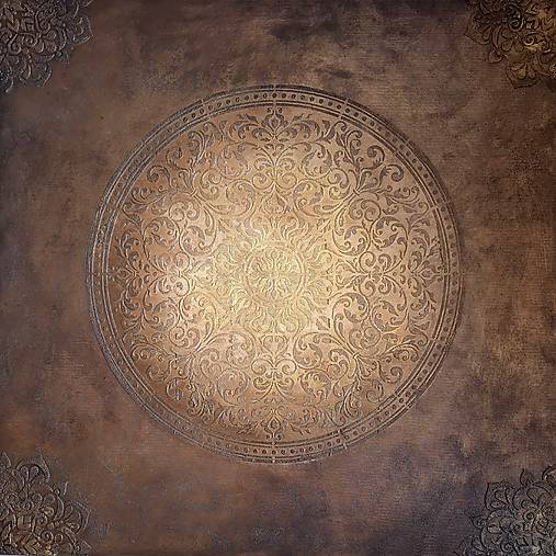 Obrazy - Mandala NOSTALGIA a ŠŤASTIE (antique copper and gold) 80 x 80 - 18216356_