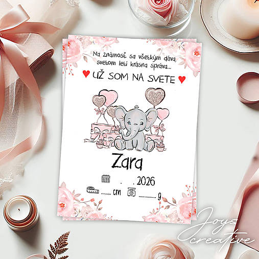 Samolepiaca etiketa "radostník" na víno/pálenku (sloník s kvetmi a textom hore)