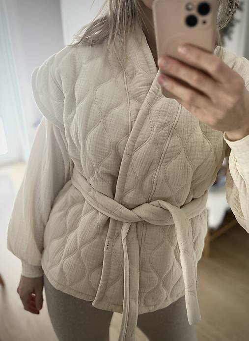 Vesty - Kimono vesta prešívaný mušelín - 18214874_