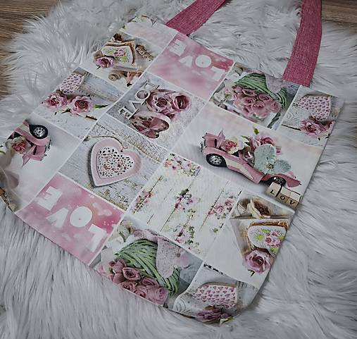 Veľké tašky - 🌸 Romantická Eko-taška „Pinky Love“ – Vintage & Shabby Chic - 18216860_