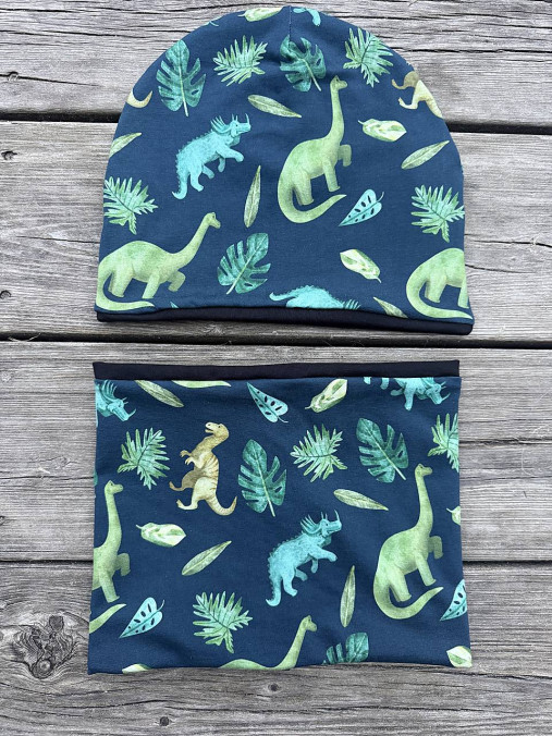 Detské čiapky - Čiapka a nákrčník úplet -  DINO - 18216832_
