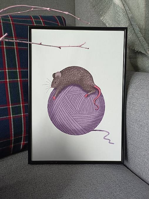 Grafika - Myška na klbku – print - 18218119_