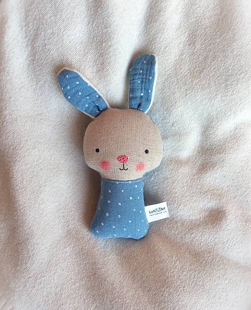 Hračky - Hrkálka zajko modrobiely bodkovaný - 18219588_