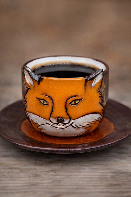 Nádoby - Pohárik na kávu + tanierik "Líšča" - 18220081_