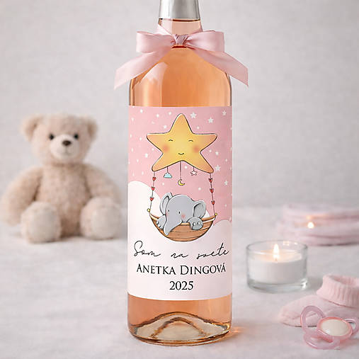 Samolepiaca etiketa "radostník" na víno/pálenku (sloník s hviezdičkou)