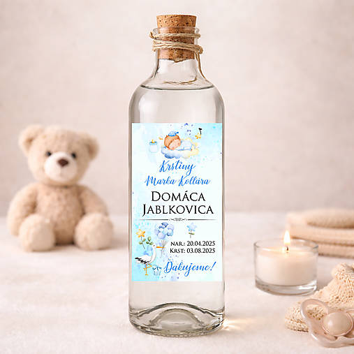 Samolepiace etikety na krst na víno/pálenku  (pálenka modrá)
