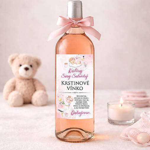 Samolepiace etikety na krst na víno/pálenku  (vínko ružové)