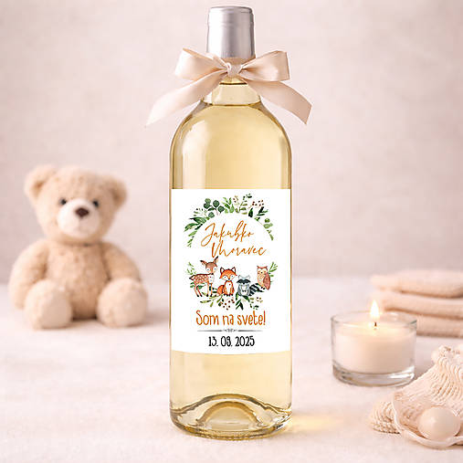 Samolepiaca etiketa "radostník" na víno/pálenku lesné zvieratká