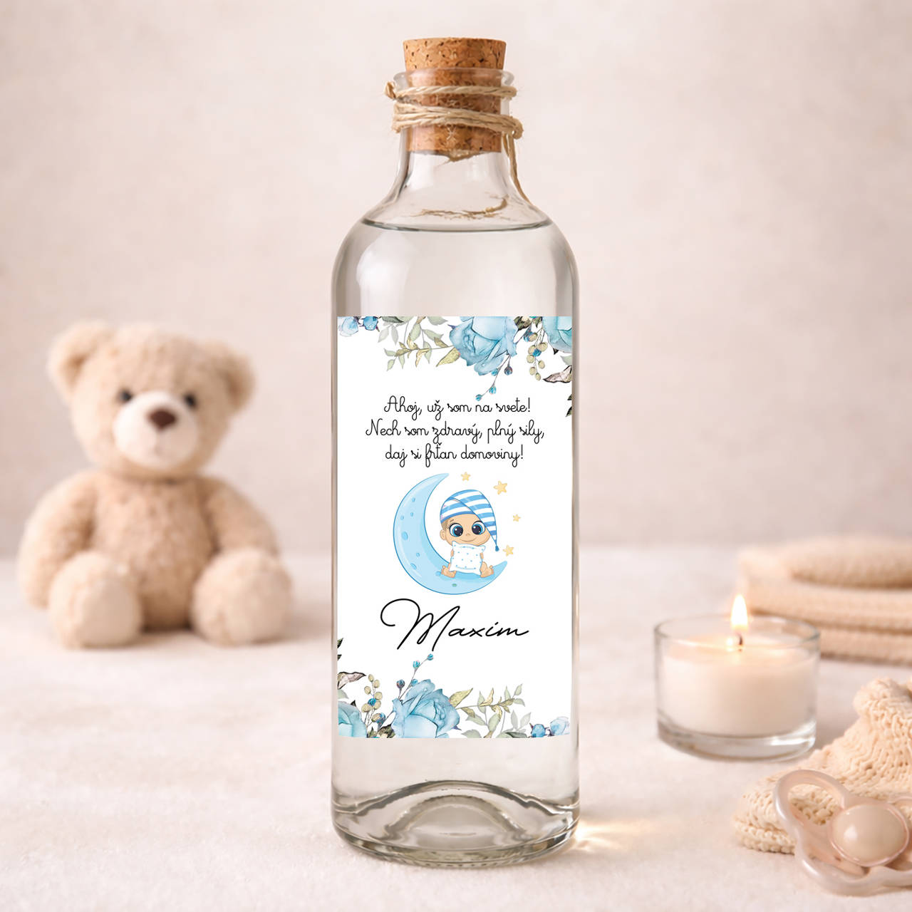 Samolepiaca etiketa "radostník" na víno/pálenku  (pre chlapčeka - frťan)