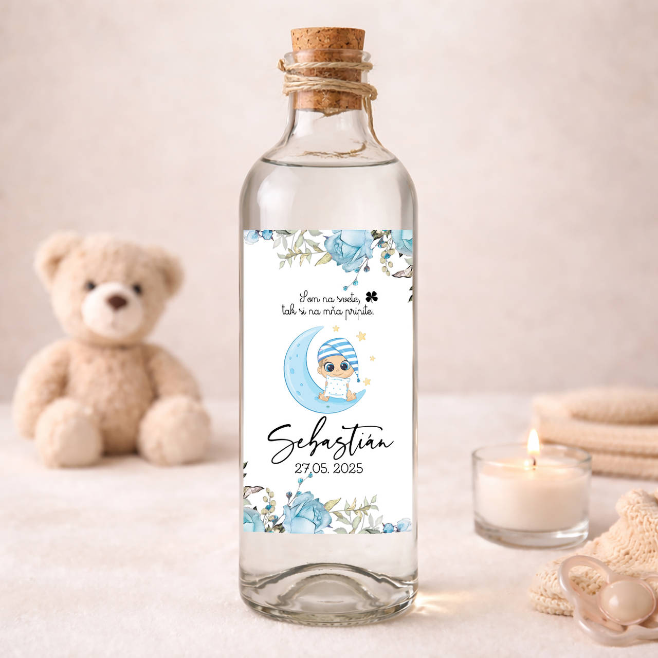 Samolepiaca etiketa "radostník" na víno/pálenku  (pre chlapčeka)