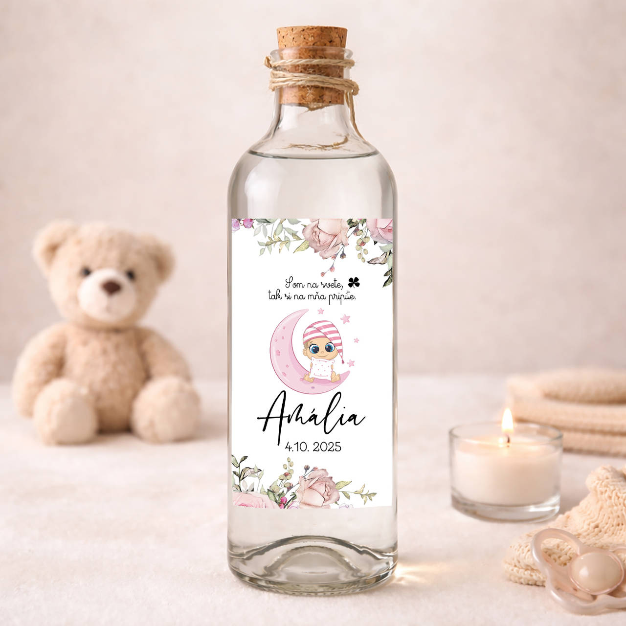 Samolepiaca etiketa "radostník" na víno/pálenku  (pre dievčatko)