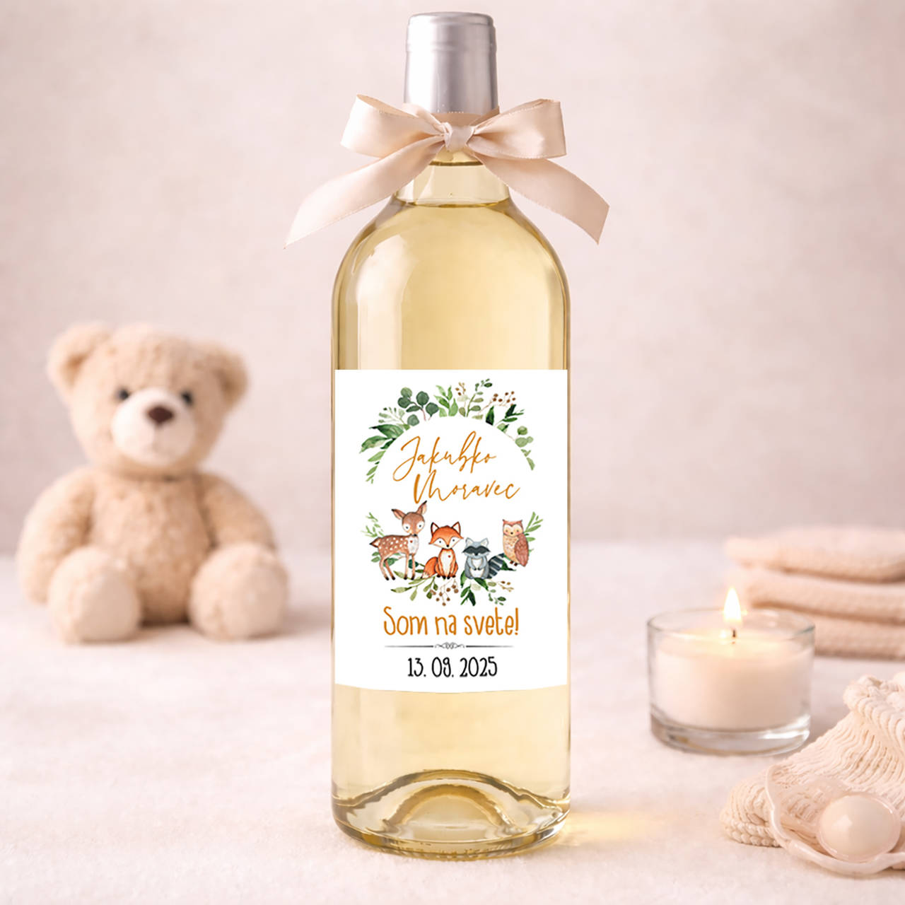 Samolepiaca etiketa "radostník" na víno/pálenku lesné zvieratká