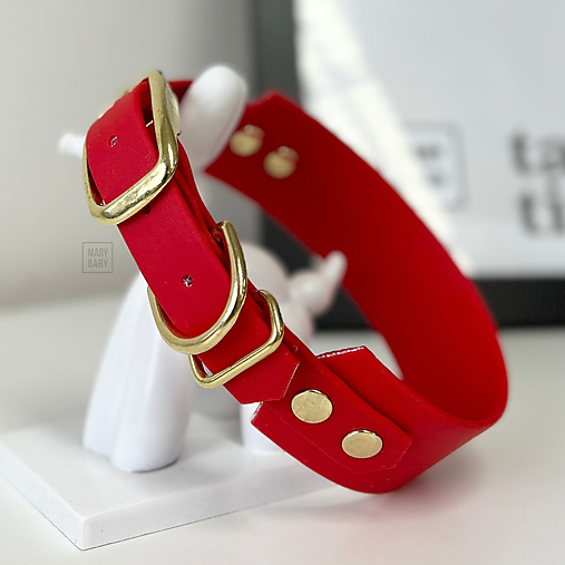 Pre zvieratá - MARYBARY Vodeodolný široký obojok pre psa BioThane DOUBLE - červeno-zlatý - 18220028_