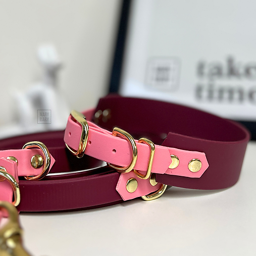 Pre zvieratá - MARYBARY Vodeodolný široký obojok pre psa BioThane DOUBLE - cukríkovo-bordový - 18220056_