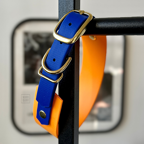 Pre zvieratá - MARYBARY Vodeodolný široký obojok pre psa BioThane DOUBLE - kráľovská modrá s oranžovou - 18220064_