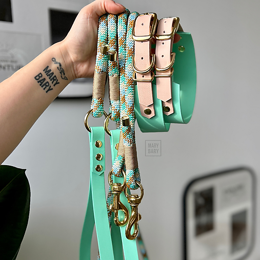 Pre zvieratá - MARYBARY Vodeodolný široký obojok pre psa BioThane DOUBLE - béžovo-tyrkysový - 18220075_