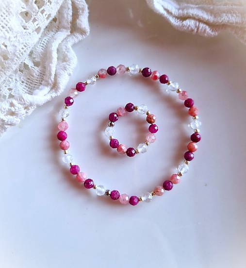 Prstene - Prsteň*rubín*rodonit*krišťál*brúsený - 18218499_