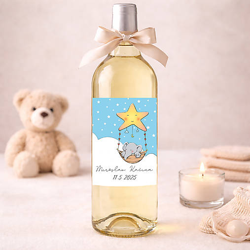 Samolepiace etikety "radostníky" na víno/pálenku  (etiketa so sloníkom a hviezdou)