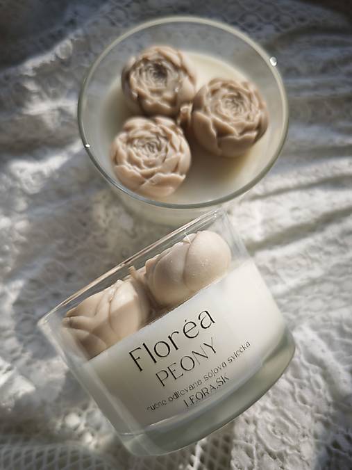 Sviečky - Kolekcia Floréa • PEONY sójová sviečka (Béžová Peony) - 18220267_