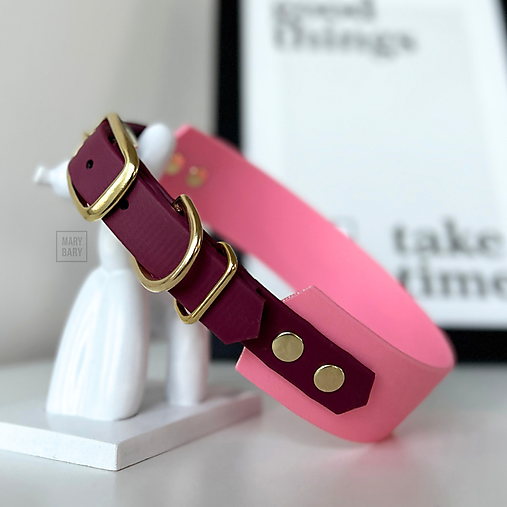 Pre zvieratá - MARYBARY Vodeodolný široký obojok pre psa BioThane DOUBLE - bordovo-cukríkový - 18222126_