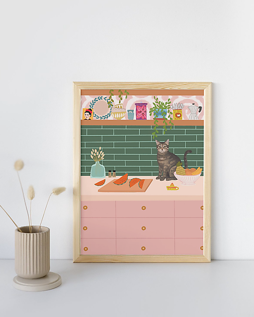 Grafika - Mačka v kuchyni - 18221720_