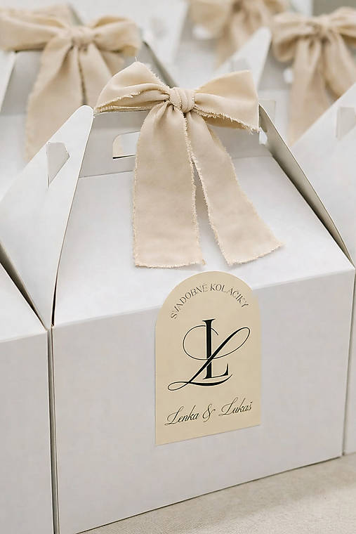 Úložné priestory & Organizácia - Nálepky na svadobnú výslužku oblúk - Beige - 18223751_