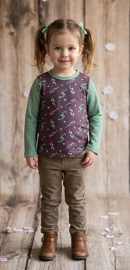 Detské oblečenie - Tričko DR kombinované - pierka s bodkami - 18224703_