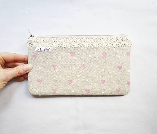 Taštičky - Taštička menšia - Srdiečka a krajka - 18224266_